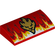 Brick Curved 2 x 4 x 2/3 No Studs with Flames and Gold Lion Head Print (Red)