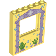 Panel 1 x 6 x 6 with Window with Pink Arch with Seashell at Top Center - Bubbles and Sea Grass Print (Bright Light Yellow)