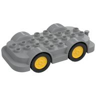 Duplo Car Base 4 x 8 with Four Black Wheels and Yellow Hubs (Light Bluish Gray)