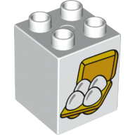 Duplo Brick 2 x 2 x 2 with 4 Eggs in Box Print (White)