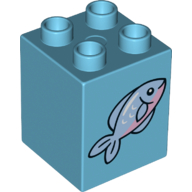 Duplo Brick 2 x 2 x 2 with Fish with Pink Belly Print (Medium Azure)