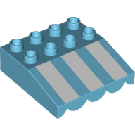 Duplo Roofpiece Slope 33 4 x 4 with Awning Overhang - 3 Short White Stripes Print (Medium Azure)