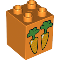 Duplo Brick 2 x 2 x 2 with 2 Carrots Print (Orange)