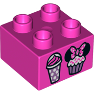 Duplo Brick 2 x 2 with Ice Cream and Cupcake with Minnie Mouse Ears Print (Dark Pink)