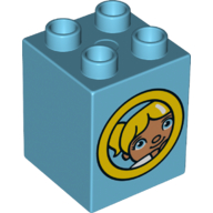 Duplo Brick 2 x 2 x 2 with Porthole with Duplo Astronaut / Girl Print (Medium Azure)