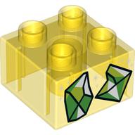 Duplo Brick 2 x 2 with Multi Green Colored Crystals / Gems Print (Trans-Yellow)