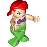 Duplo Figure with Hair Swept Right Red, Green Mermaid Legs (Ariel) (Light Nougat)