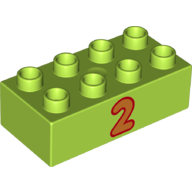Duplo Brick 2 x 4 with Orange '2' Print (Lime)