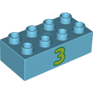 Duplo Brick 2 x 4 with Lime '3' Print (Medium Azure)
