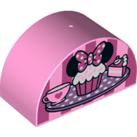 Duplo Brick 2 x 4 x 2 Curved Top with Cupcake with Mouse Ears Print (Bright Pink)