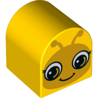 Duplo Brick 2 x 2 x 2 Curved Top with Side A Insect Eyes Open and Side B Eyes Closed (Yellow)