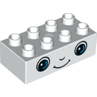 Duplo Brick 2 x 4 with Eyes, Nose and Smile Face Print (White)