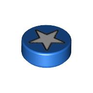 Tile Round 1 x 1 with White Star Print (Blue)