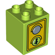 Duplo Brick 2 x 2 x 2 with Traffic Light Duplo Minifig Green Walk / Red Don't Walk Print (Lime)