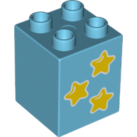 Duplo Brick 2 x 2 x 2 with 3 Yellow Stars Print (Medium Azure)