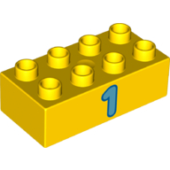 Duplo Brick 2 x 4 with Dark Azure '1' Print (Yellow)
