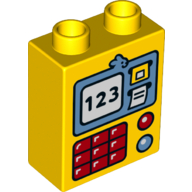 Duplo Brick 1 x 2 x 2 with ATM Screen with '123', Keypad & Lights Print (Yellow)