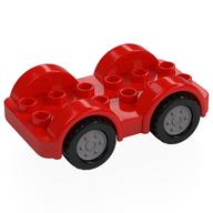 Duplo Car Base 2 x 6 - 4 Flat Silver Wheels with Black Tires on 4 Fixed Axles (Red)