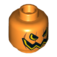 Minifig Head Pumpkin, Jack O' Lantern with Open Semicircular Eyes with Vertical Lines on Back Print (Orange)
