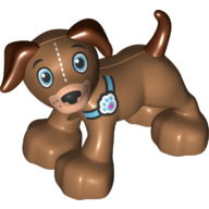 Duplo Animal Dog with Medium Azure Eyes and Collar with Paw Print Tag, White Stitches on Face Print (Medium Nougat)