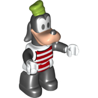 Duplo Figure Goofy with Lime Hat and Red and White Striped Top - Black Legs (White)