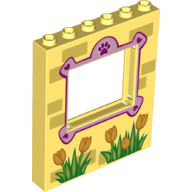 Panel 1 x 6 x 6 with Window with Pink Window Frame and Tulips Print (Bright Light Yellow)