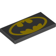Tile 2 x 4 with Yellow Batman Logo Print (Black)