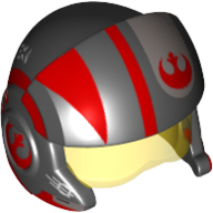 Helmet with Visor Rebel Pilot, Cheek Protectors, Trans-Yellow Visor and Red and White Stripes and Rebel Logo Print (Black)