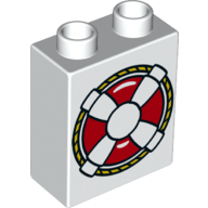Duplo Brick 1 x 2 x 2 with Life Preserver Print (White)
