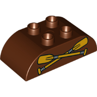 Duplo Brick 2 x 4 Curved Top with 2 Crossed Oars Print (Reddish Brown)