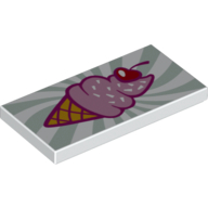 Tile 2 x 4 with Ice Cream Cone with Cherry on Sand Green Swirl Background Print (White)
