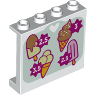 Panel 1 x 4 x 3 with Sign with 4 Ice Cream Cones and Prices Print (White)