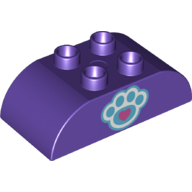 Duplo Brick 2 x 4 Curved Top with Animal Paw Print (Dark Purple)