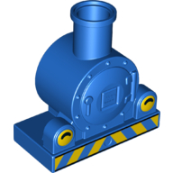 Duplo Train Front, Steam Engine with Yellow Headlights with Black Curved Line and Yellow Danger Stripes Print (Blue)