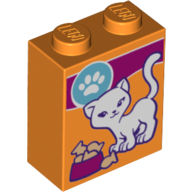 Brick 1 x 2 x 2 with Cat Food Box Print (Orange)