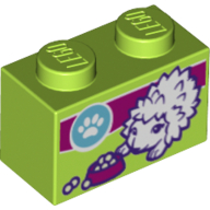 Brick 1 x 2 with Vet Paw Print Logo and Hedgehog with Food Bowl Print (Lime)