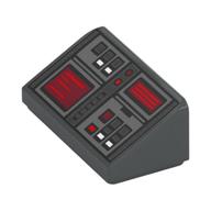 Brick Sloped 30° 1 x 2 x 2/3 with Buttons And Red Screens Print (Dark Bluish Gray)