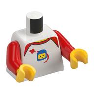 Torso, Shirt, Red Collar, Spaceship, and Classic Space Minifigure Head with Helmet Print, Red Arms, Yellow Hands (White)