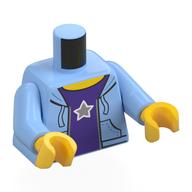 Torso Hooded Sweatshirt Open with Purple Shirt, Silver Star Print, Bright Light Blue Arms, Yellow Hands (Bright Light Blue)