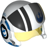 Helmet with Visor Rebel Pilot, Cheek Protectors, Trans-Yellow Visor and Black Details with Blue Rebel Logo Print (White)