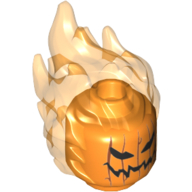 Minifig Head Special with Trans-Orange Flames and Halloween Pumpkin Face Print (Orange)