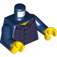 Torso, Shirt with Plaid and Buttons, Straight Collar, Back Print, Dark Blue Arms, Yellow Hands (Dark Blue)