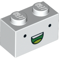 Brick 1 x 2 with Small Black Eyes, Green Open Mouth Smile with Teeth Print (White)