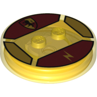 Function Brick Round 4 x 4 x 2/3 with 2 Studs and Lion on Shield, and Lightning Bolt Print (Trans-Yellow)