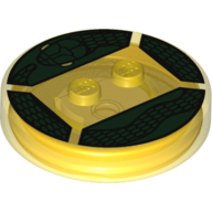 Function Brick Round 4 x 4 x 2/3 with 2 Studs and Dark Green Snake Print (Trans-Yellow)