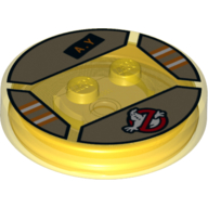 Function Brick Round 4 x 4 x 2/3 with 2 Studs and Ghostbusters Logo and "AY" Print (Trans-Yellow)