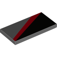 Tile 2 x 4 with Black Triangle Lower Right and Red Diagonal Stripe Print (Dark Bluish Gray)
