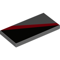Tile 2 x 4 with Black Triangle Lower Left and Red Diagonal Stripe Print (Dark Bluish Gray)
