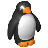 Animal, Bird, Penguin with Back Stud with Orange Beak and Feet and White Belly Print (Black)