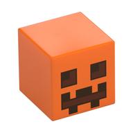 Minifig Head Special, Cube with Pumpkin Jack O' Lantern Print (Orange)